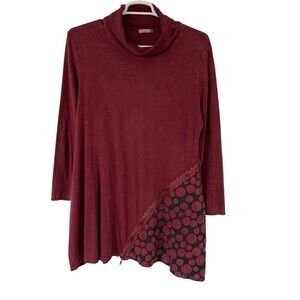 Chalet et Ceci Tunic Dress Cowl Neck Zip Abstract Long Sleeve Flawed Medium